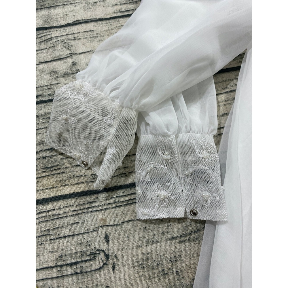 Alessandro Bridals Vtg 60s Union Wedding‎ Dress Beaded Lace Boho Hippie Chiffon - Picture 11 of 16